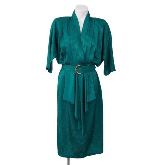 Vintage 80s 90s Erika's Place Green Dress - Picture 1 of 16